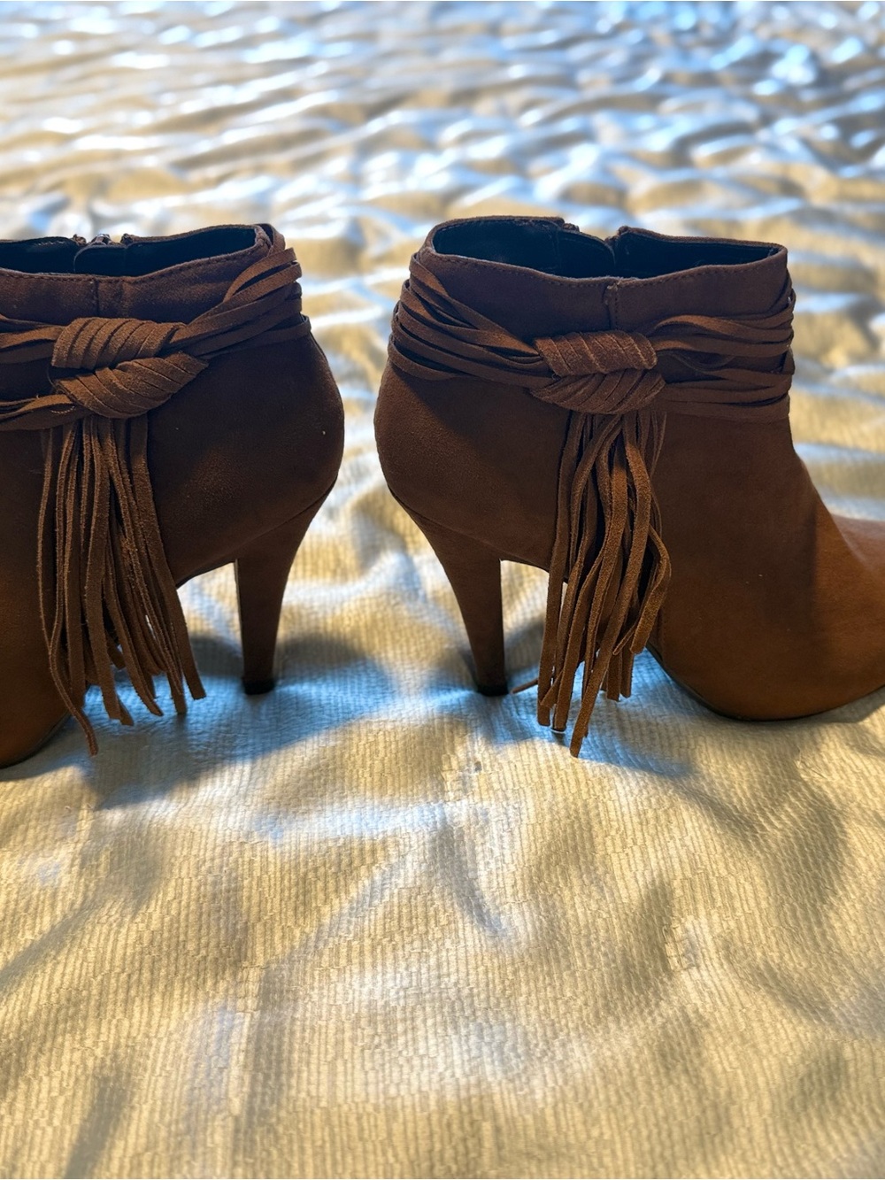 Call It Spring Brown Suede Fringe Ankle Booties